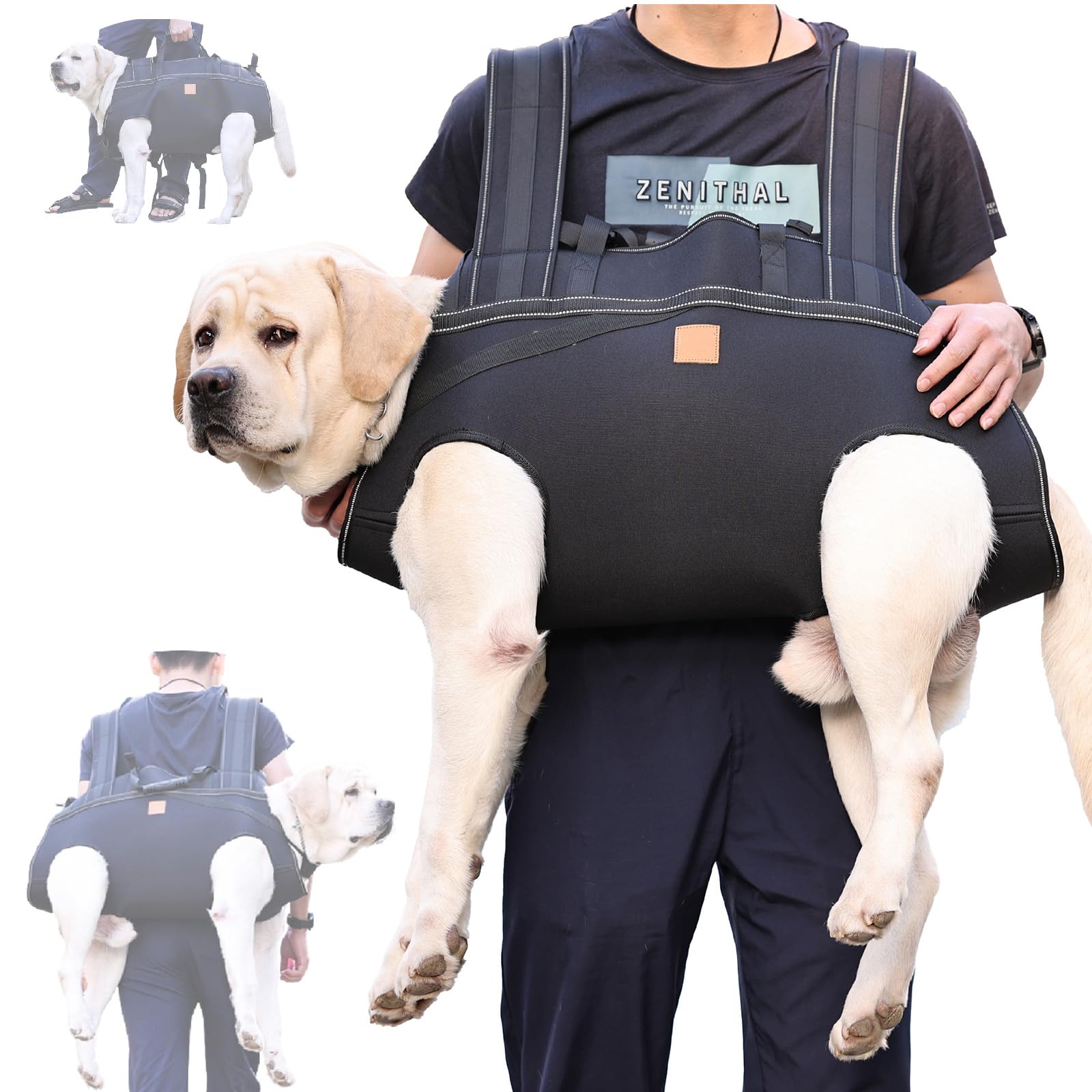 Photo 1 of Dog Lift Harness Backpack Carrier for Large Dogs, Full Body Sling with Handle, Dog Harness for Joint Injuries, Arthritis, Ideal for Stairs, Elderly Dogs (Black, XXX-Large Up to 83 LBS)