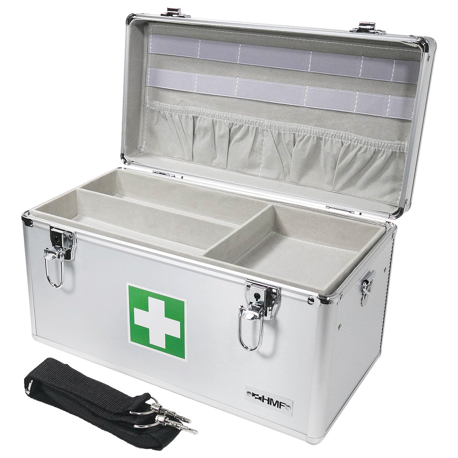 HMF 14701-09 First Aid Box, Medical Box, Carrying Handle, Carry Strap, Aluminium, 40 x 22,5 x 20,5 cm