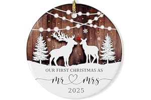 Fvviia Our 1st First Christmas as Mr and Mrs 2025 Reindeer Couple Ceramic Ornament, Married Ornament, Engagement Wedding Keep