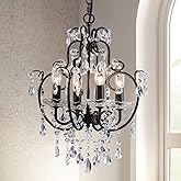 Saint Mossi 4-Lights Crystal Chandelier with K9 Crystals, Black Farmhouse Style Pendant Light Fixture, H17 x D12, Chain Adjus