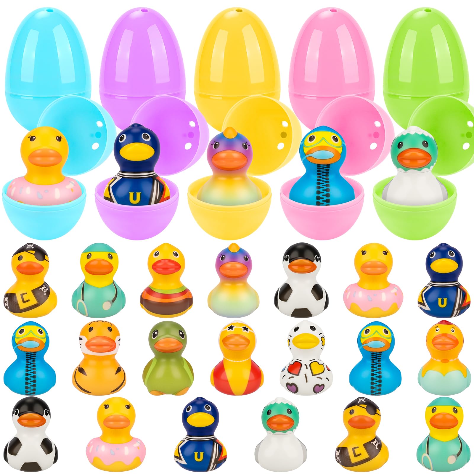 PAKSPAK 20 Pack Easter Eggs Fillers with Duck Squishy Toys Inside Easter Basket Stuffers Easter Egg Hunt Easter Party Favors for Kids
