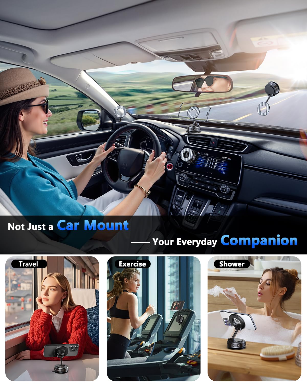 Vacuum Magnetic Car Phone Holder for Mag-Safe [89+LBS Suction & 3200gf Magnetic] 360° Adjustable Ultra Suction Cup Phone Holders for Your Car, Car Mount for iPhone 17 Pro Max 16 15 14 13 12 Air Plus