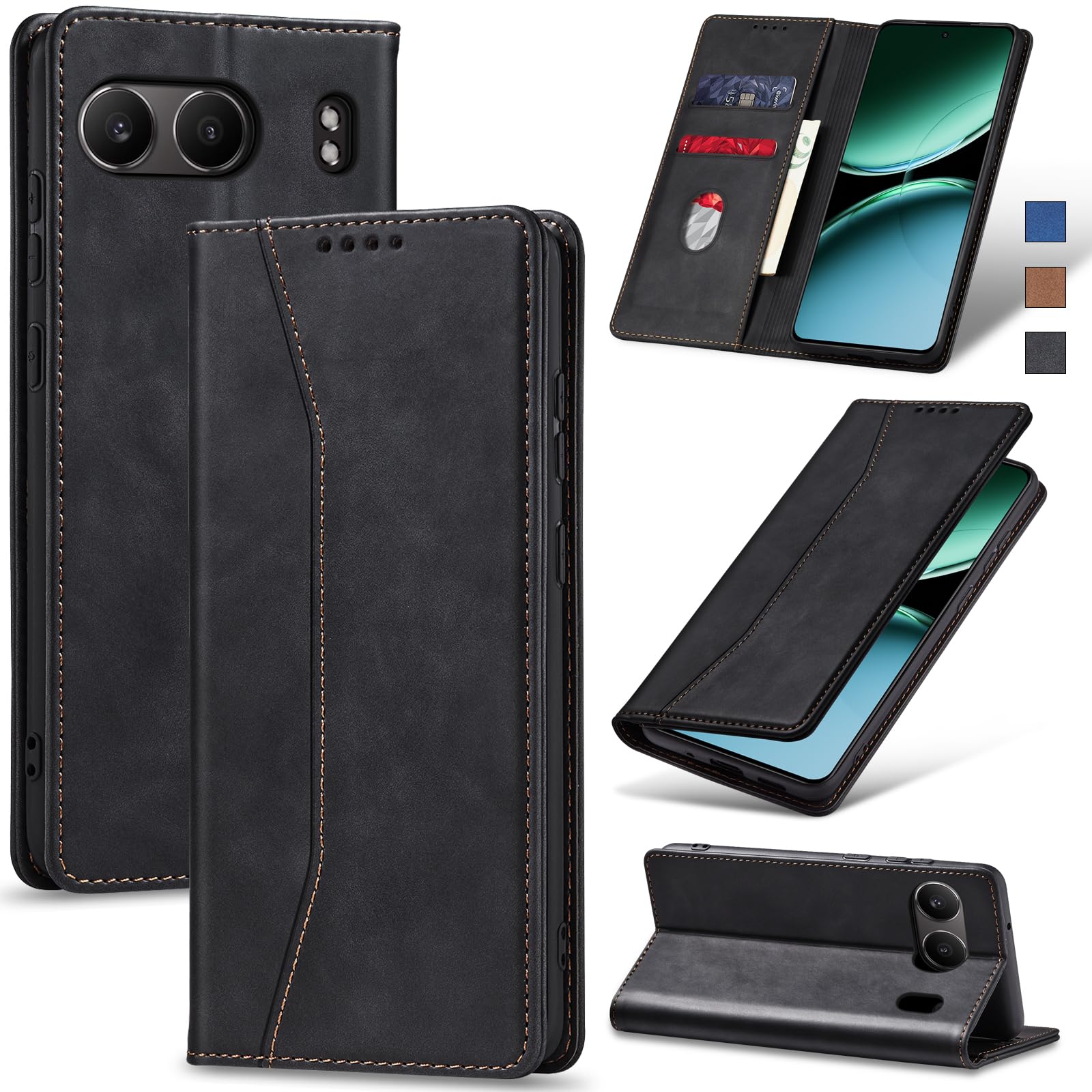 Jasonyu Case for OnePlus Nord 4 5G Leather Wallet Flip Cover with Card Holder,Kickstand, Magnetic Closure,TPU Shockproof Phone Case Compatible with OnePlus Nord 4 (Black)