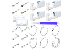 Nunpag 25PCS Nose Piercing Kit with 4 Pack Disposable Self Nose Piercing Gun with 16PCS 20G CZ Nose Studs Rings Hoop Stainless Steel Jewelry with Nose Stud Piercing Kit Tool for Nose Septum