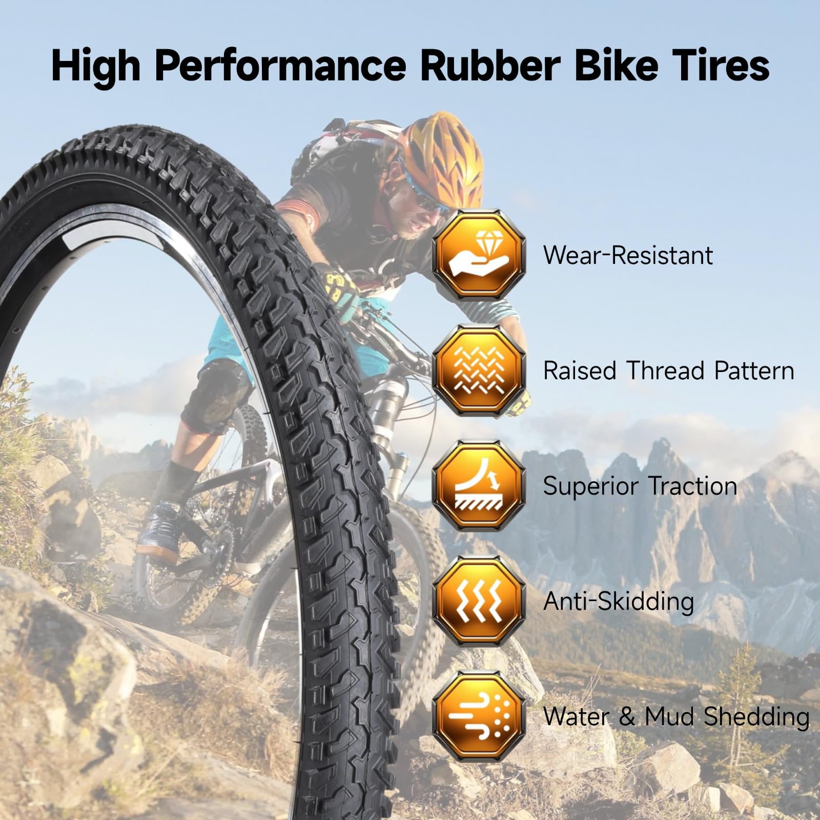 yeesport Fahrradreifen 24 Zoll Set – 2 Stück 57-507 24x2.125 Mantel & 24x1.95-2.125 Schlauch mit AV 35mm & Reparaturkit, 24 Zoll Faltbare MTB-Reifen für Mountainbike, Tragbar und Ersetzbar 3
