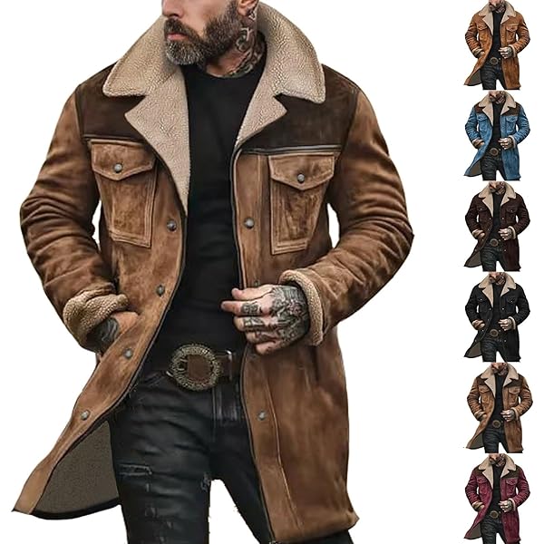 Men's Vintage Suede Jacket Faux Fur Leather Jacket Plush