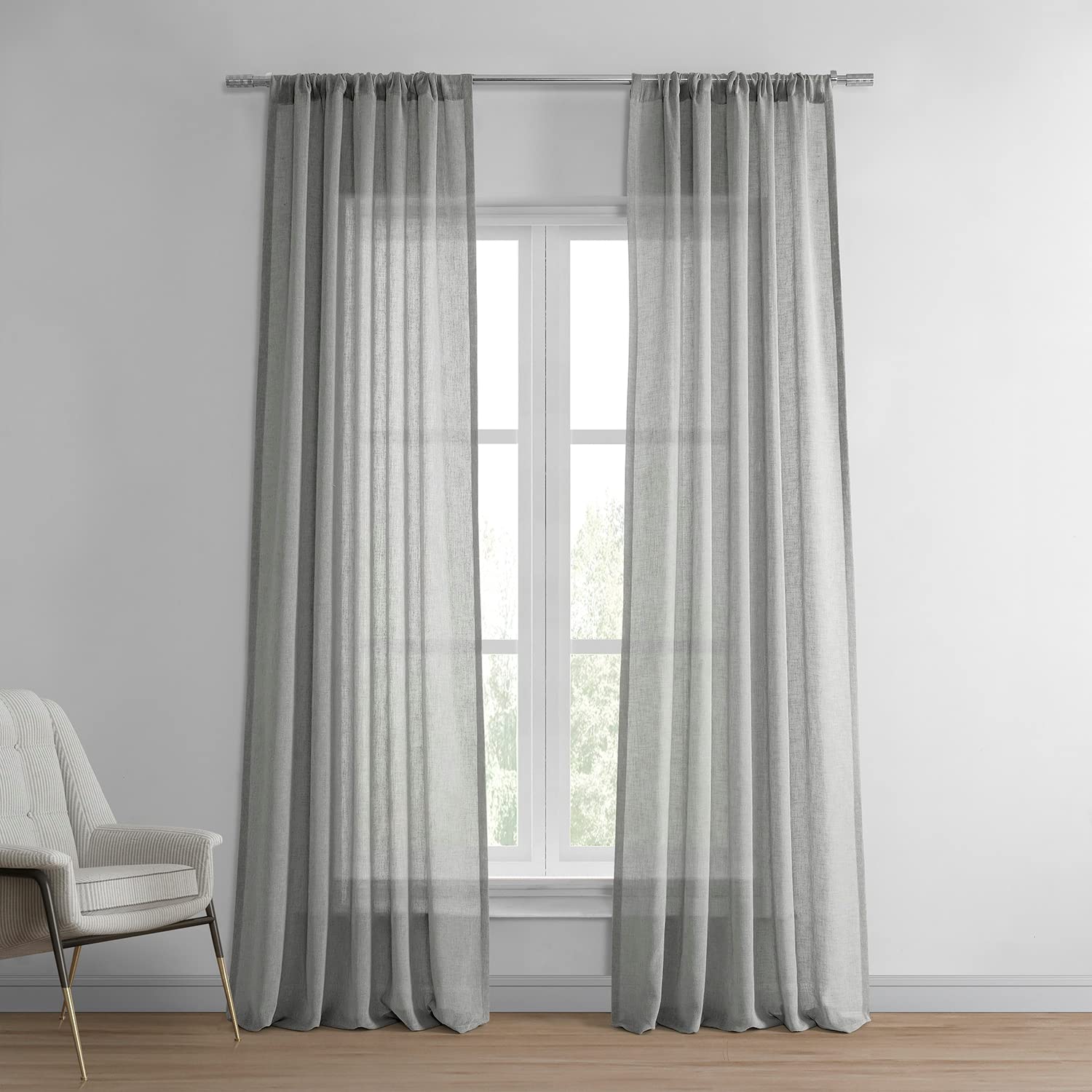 HPD Half Price Drapes Solid Sheer Curtains for Living Room Linen Texture 50 X 96 (1 Panel), SHCH-SS07163-96, Paris Grey, Polyester Blend, 50" W x 96" L (Pack of 1)