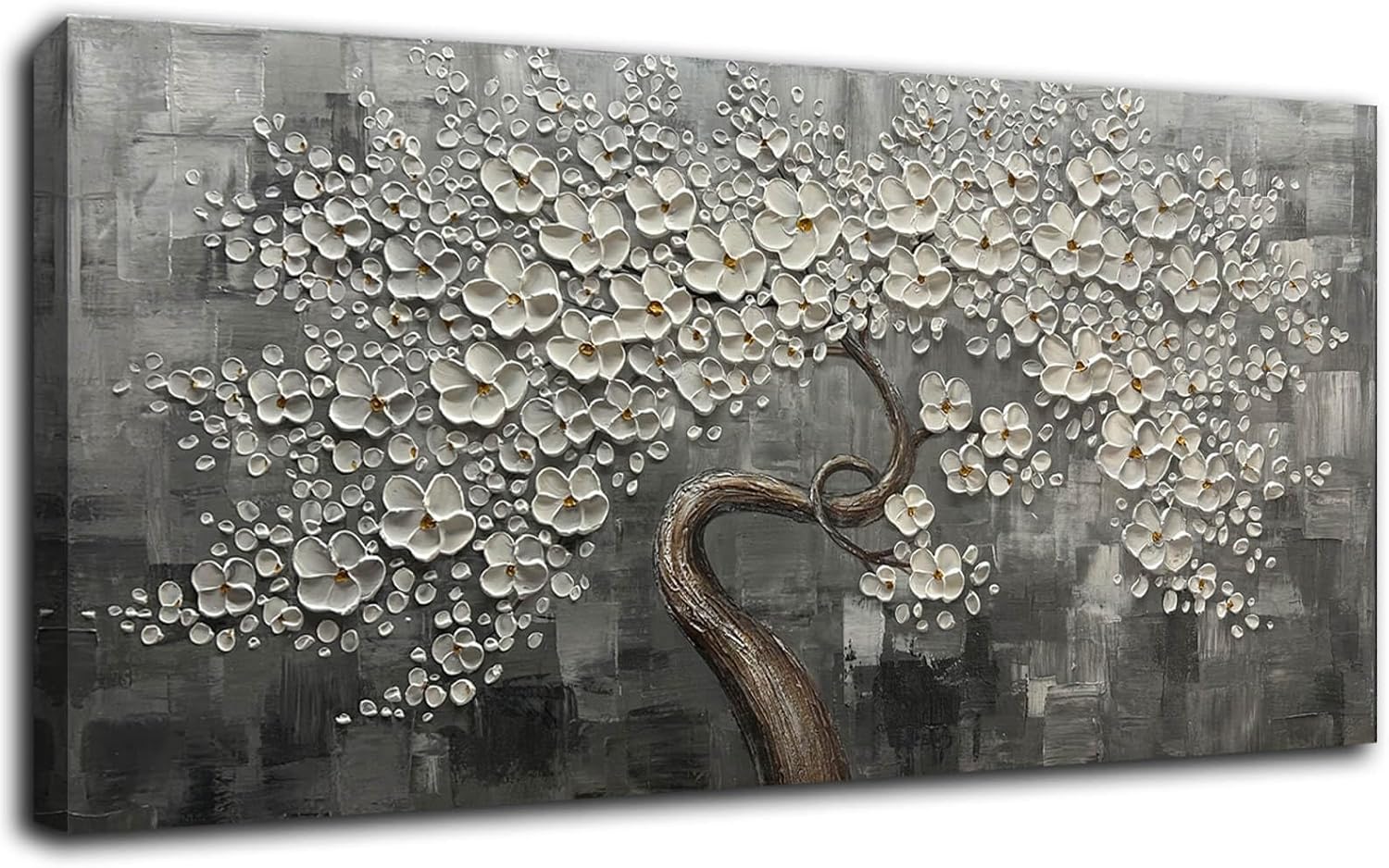 Paintings - SDYA White Flower Wall Decor Living Room Decor Bedroom Decor Aesthetic Hand-Painted Flower Artwork for Bathroom Office Wall Decoration 24