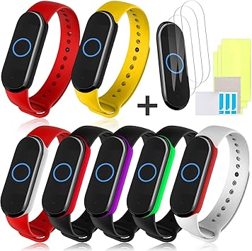 Mi-Case Correa de Silicona Compatible para Xiaomi Mi Band 5 / Mi Band 5 + [3 Pack] Protector de Pantalla, Ajustable Banda Repuesto Pulsera Compatible ...