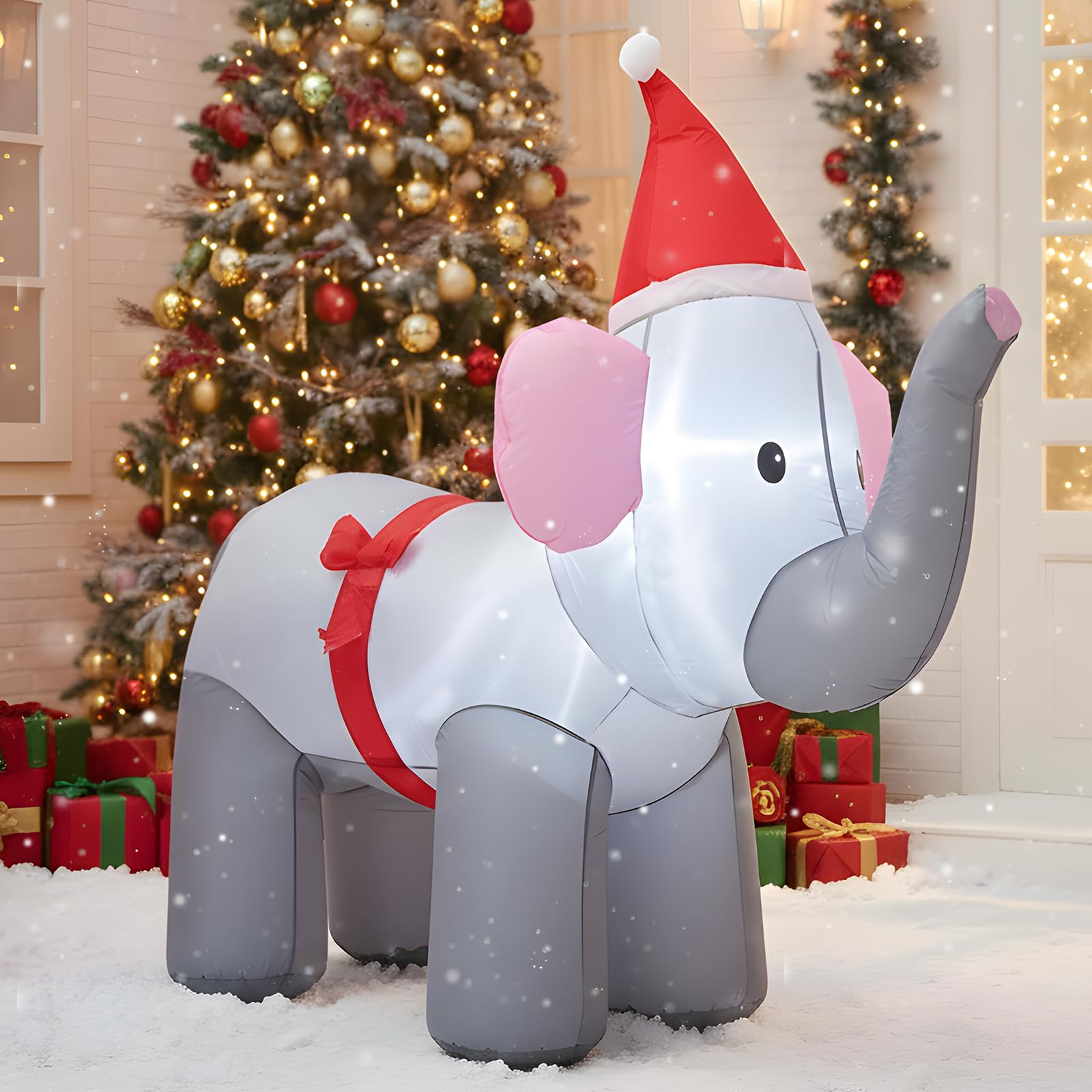 Photo 1 of DROFELY 4FT Christmas Inflatables Blow Up Little Elephant Decorations with LED Lights Indoor Outdoor Yard Graden Party Holiday Decor