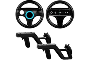 DTianSir 4Pcs Mario Kart Steering Wheels and Zapper Light Gun Compatible with Nintendo Wii/Wii U Remote Controller(Black) [Video Game]