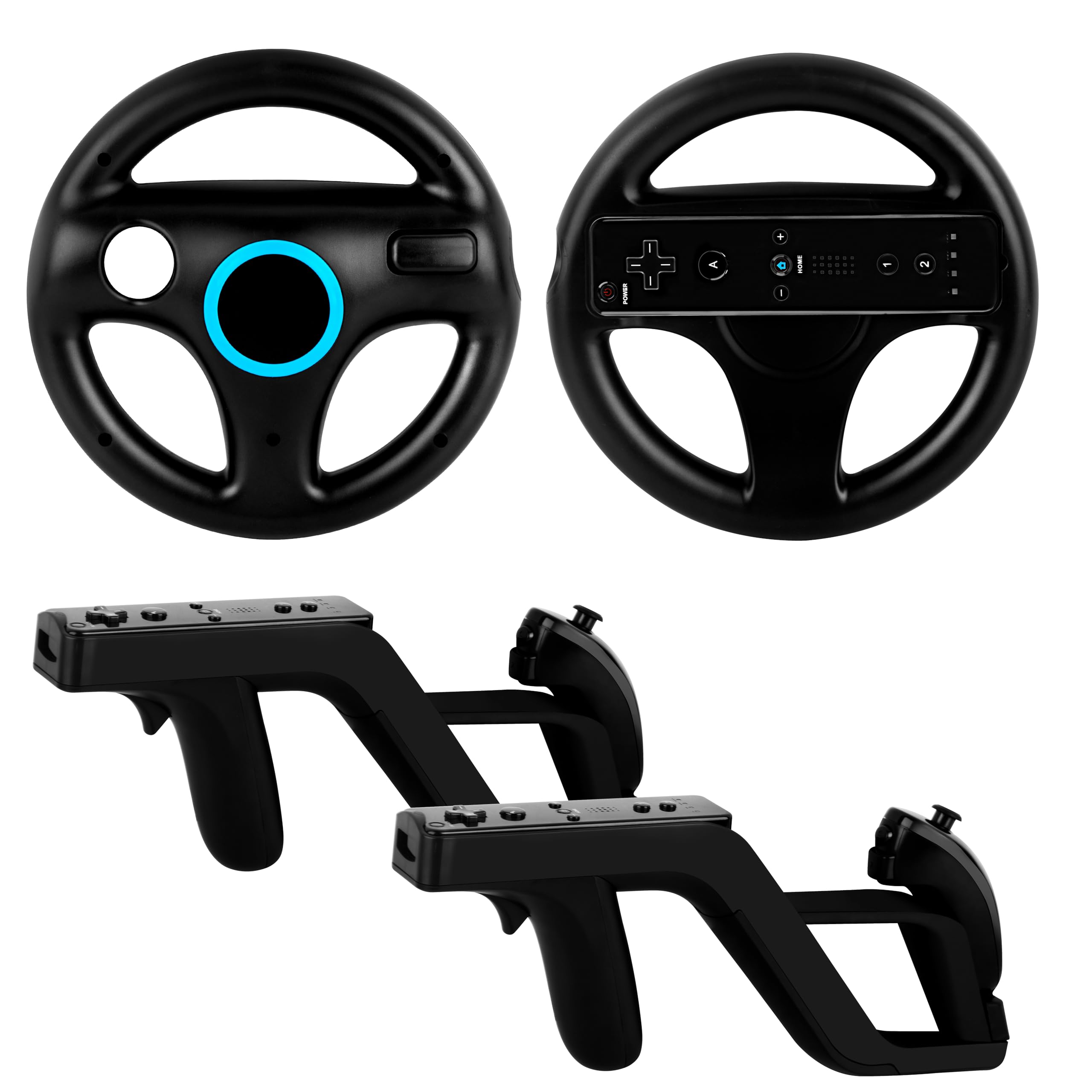 DTianSir 4Pcs Mario Kart Steering Wheels and Zapper Light Gun Compatible with Nintendo Wii/Wii U Remote Controller(Black) [Video Game]