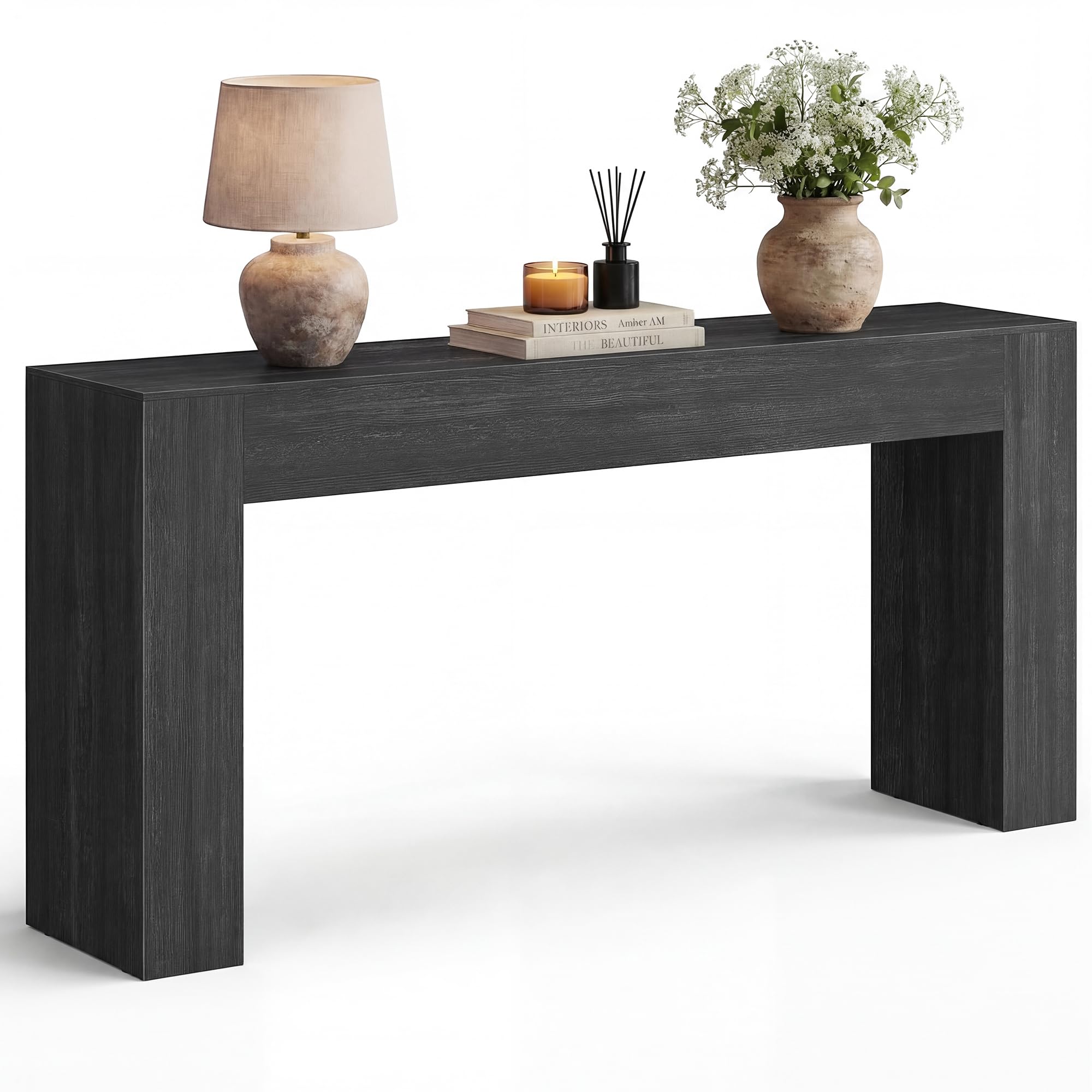 VASAGLE Entryway Table, Long Console Table, Thick Tabletop, Farmhouse Style, for Hallway, Behind the Couch, Living Room, Foyer, Easy Assembly, 11.8 x 63 x 31.5 Inches, Charcoal Gray ULNT147BA01S Image