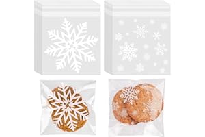 CUDICY Snowflake Cellophane Cookie Bags 200Pcs 5.5X5.5 Self Sealing for Gift Giving Packaging, Plastic Favor Bags for Packaging Favor Gift Cookie Candy Bakery Halloween Christmas