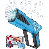 Boerfmo Bubble Gun - Bubble Machine for Kids - Bubbles Blaster with 8-Hole Wands & LED Light, Include Bubble Solution & Batte