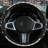Steering Wheel Cover，with Sparkly Crystal Rhinestone, Delicate and Anti-Slip Bling Steering Wheel Cover ，Adaptable to 14.5-15 inches Car Wheel Protector for Women Girl，Diamond Car Accessories, Black