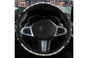 LANPU SURE Diamond Steering Wheel Cover，with Bling Crystal Rhinestone, Delicate and Anti-Slip Sparkly Steering Wheel Cover ，Adaptable to 14.5-15 inches Car Wheel Protector for Women Girl，Car Accessories, Black