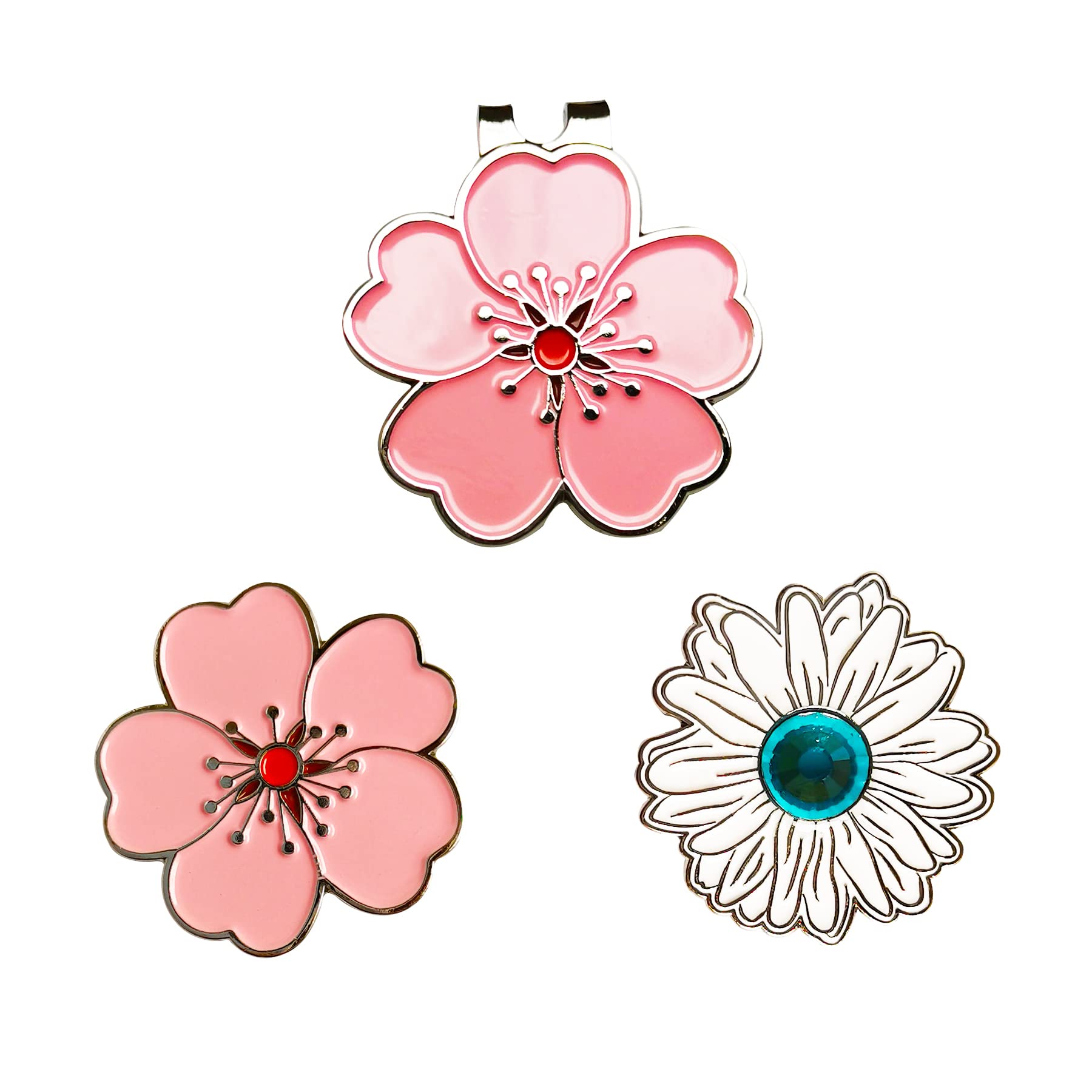 Eshan Magnetic Golf Ball Markers and Novelty Golf Hat Clip Set Flower Shape Clip Crystal Flower Ball Markers Golf Bag Accessories Court Gift for Men Women Golfer