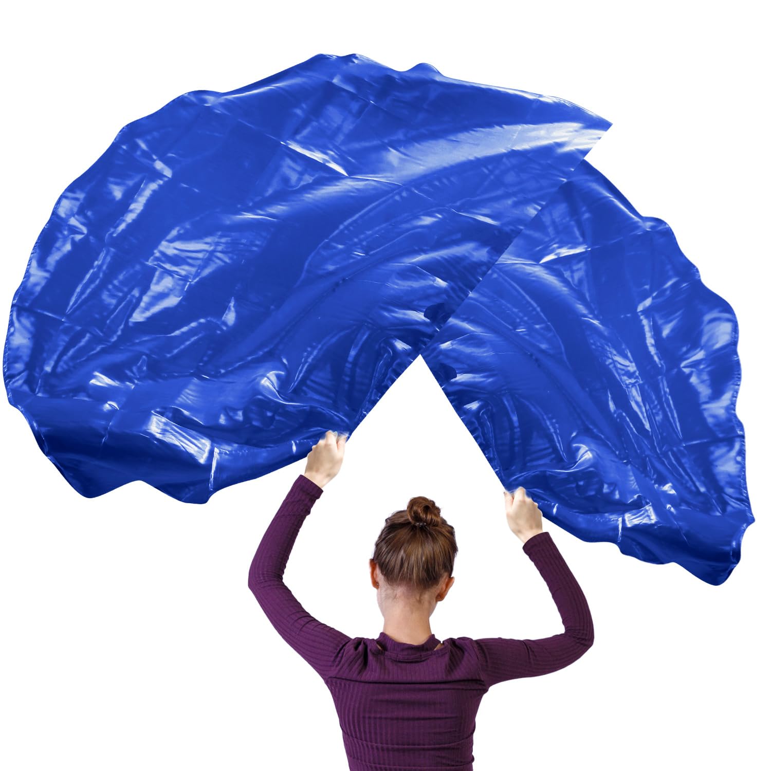 XIHIRCD 2pcs Royal Blue Praise Dance Flags, 55x36 Inch Semicircle Worship Flags with 2 Telescopic Flagpoles for Kids Teens Adults Church Stage Performance