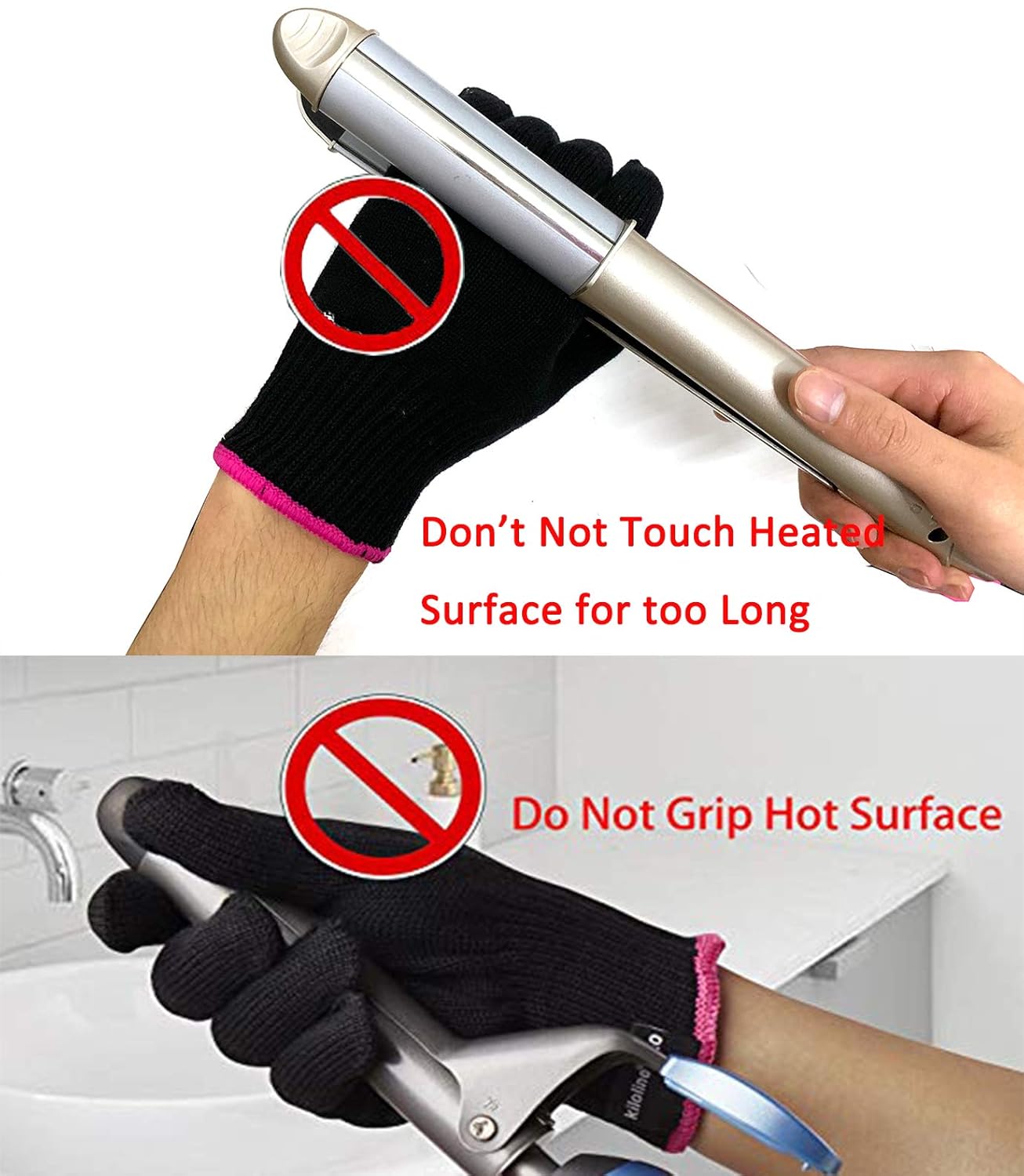 Lessmon Professional Heat Resistant Glove for Hair Styling Heat Blocking for Curling, Flat Iron and Curling Wand Suitable for Left and Right Hands, 1 Piece, Pink Edge: Health & Personal Care