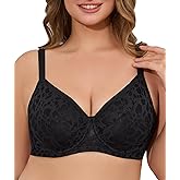 Airsong Bras for Women Minimizer Full Coverage Unlined Underwire Sexy Mesh Lace Soft Comfort Plus Size 34C-42DDD