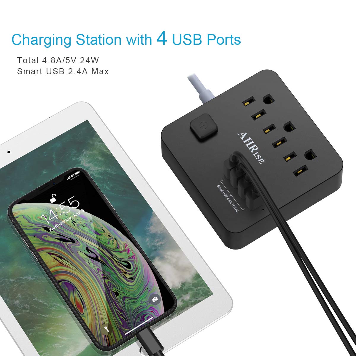 5 Foot Ahrise Extension Cord 5v 4 8a Power Strip With 3 Ac Outlets And 4 Usb Ports Black For Cruise Ship Multi Plug Extender Power Strips Electronics Vit Edu Au