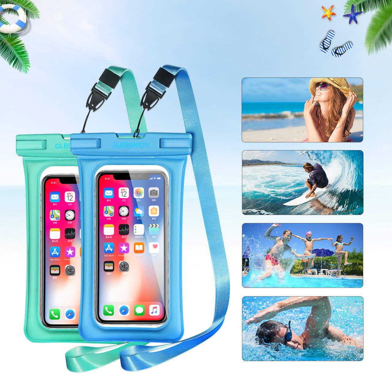 GLBSUNION Waterproof Phone Pouch Floating, IPX8 Universal Waterproof Case Underwater Dry Bag Compatible iPhone Xs Max/Xs/Xr/X/8/8plus/7/7plus Galaxy s9/s8 Note 9/8 Google Pixel up to 6.5\
