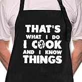 Rosoz Funny BBQ Black Chef Aprons for Men, I Cook and I Know Things Adjustable Kitchen Cooking Aprons with Pocket Waterproof Oil Proof Father’s Day/Birthday