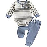 Kuriozud Newborn Baby Boy Clothes Button Long Sleeve Romper Bodysuit Pants Set Infant Soft Waffle Fall Winter Outfit