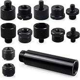 13 Pack Microphone Stand Adapter Screws with Extension Tube,Black Aluminum Alloy,3/8 to 5/8 and 1/4 Threaded Screw Mount for Mic Boom Arm,Camera Tripod,Projector Stand Arm,Fill Light