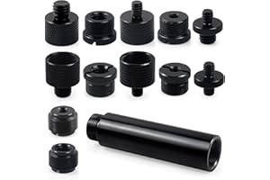 NEUCOMBBT 13 Pack Microphone Stand Adapter Screws with Extension Tube,Black Aluminum Alloy,3/8 to 5/8 and 1/4 Threaded Screw Mount for Mic Boom Arm,Camera Tripod,Projector Stand Arm,Fill Light
