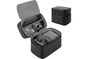 Travel Case Storage Organizer for 2 Watches, PU Leather Watch Accessories Storage Case, Tough Portable Protection w/Zipper fo