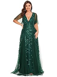 Ever-Pretty Womens Plus Size V-Neck Sequin