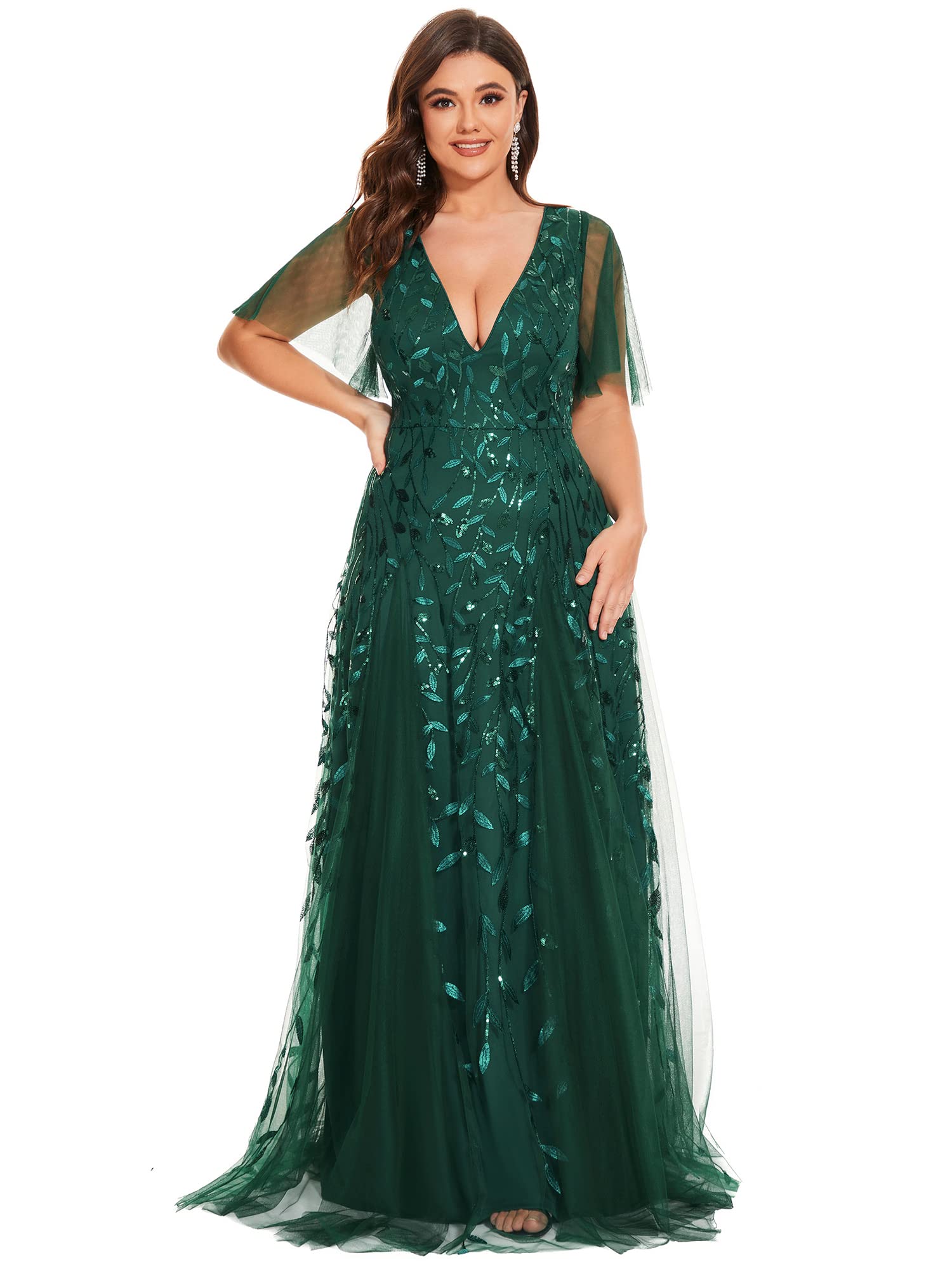 Ever-Pretty Womens Plus Size V-Neck Sequin