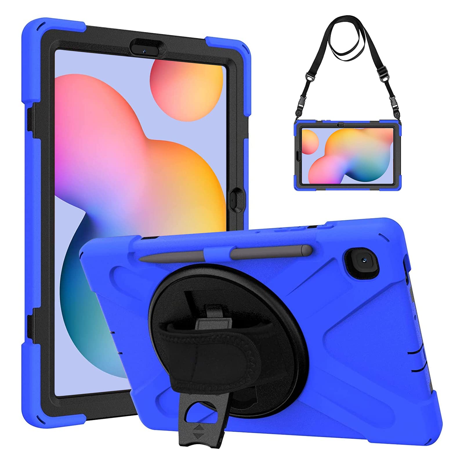 Gerutek Shockproof Case for Samsung Galaxy Tab S6 Lite 10.4 2024/2022/2020, Heavy Duty Rugged Case with 360 Rotating Stand/Hand Strap, Pencil Holder Protective Case for Galaxy Tab S6 Lite Tablet,Blue — image 1