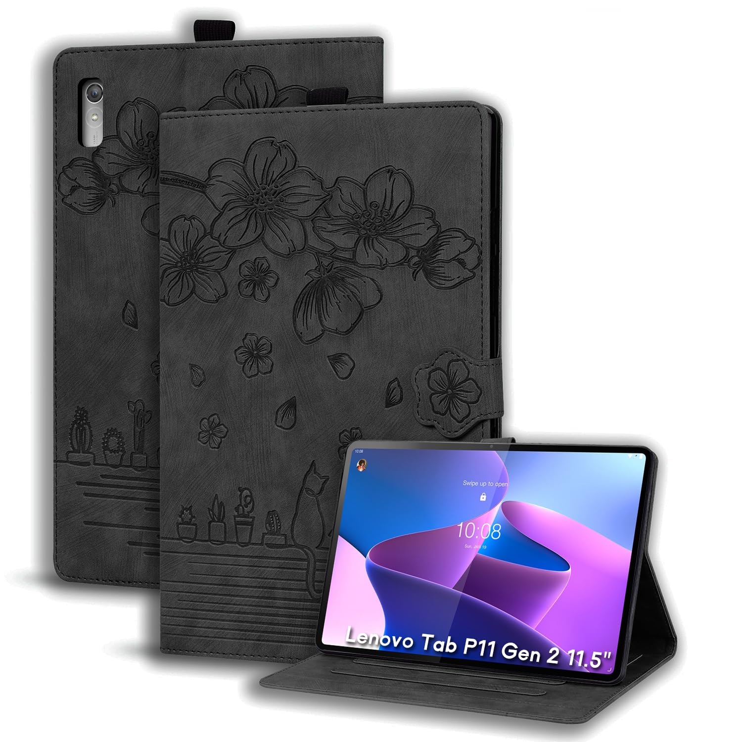 Succtopy Case for Lenovo Tab P11 (2nd Gen) 11.5 Inch 2022 TB350FU/TB350XU Folio Flip PU Leather Cover with Pen Holder Case with Stand Function Cover Lenovo Tab P11 (2nd Gen) 11.5" 2022 - Black