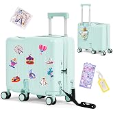 20" Kids Ride-On Luggage, Hardshell Carry-On Suitcase with 6 Spinner Wheels | Foldable Pedal, Safety Pull Rope, Hidden Cup Holder, TSA Combination Lock, Lightweight PC &amp; ABS, Stickers &amp; Boarding Pass