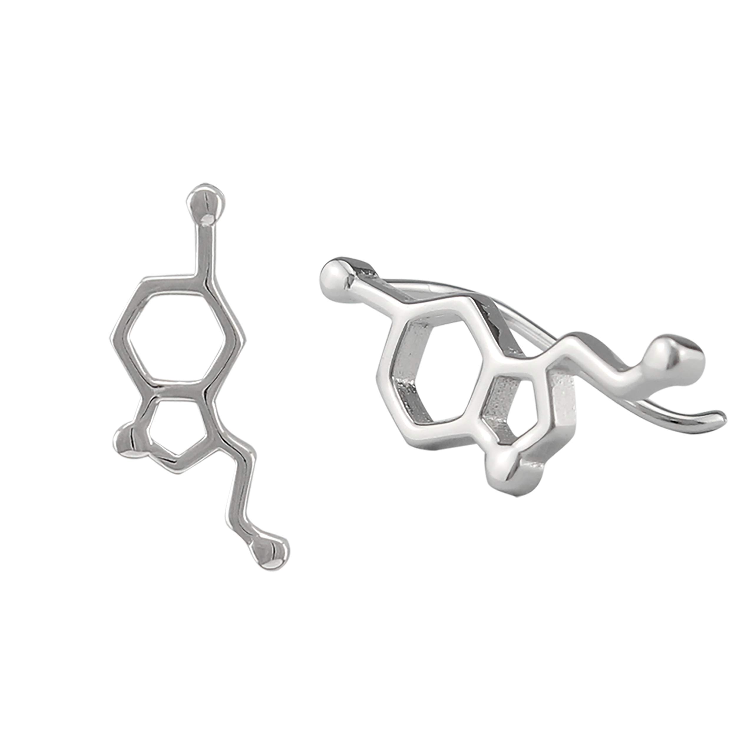 Serebra Jewelry Serotonin Molecule Stud Earrings 925 Sterling Silver Chemistry Atom Happy