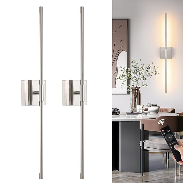 MORAURORAL 40 INCH SAND-NICKEL BATTERY OPERATED WALL SCONCES...