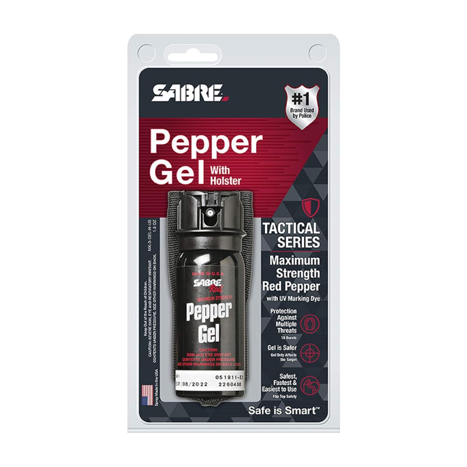 SABRE RED Tactical Pepper Gel with Belt Holster – Gel is Safer – Maximum Police Strength Gel OC Spray, Quick Access Flip Top, 18-foot (5.5 m) Range, 18 Bursts – Designed for Security Personnel : Pepper Spray : Industrial & Scientific