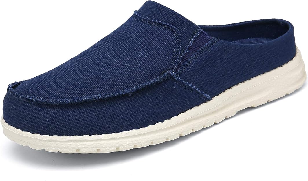 Mishansha Mens Canvas Mules Comfort House Slippers Lightweight Slip on