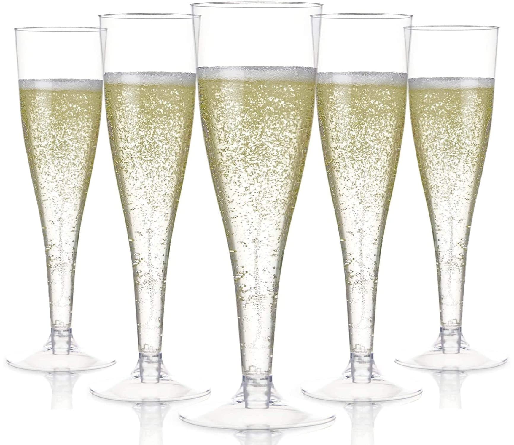 LATERN 54Pcs Plastic Champagne Flutes, 150ml Clear Champagne Glasses Reusable Stemmed Party Wine Cups for Garden Wedding Anniversary Shower Parties (5 x 17cm)