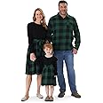 PATPAT Family Matching Outfits Mommy and Me Dresses Matching Set Long Sleeve Plaid Midi Dress and Casual Button Down Shirts