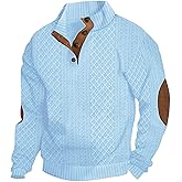 QOSOQ Men's Casual Sweatshirt Pullover Sweater Casual Long Sleeve Stand Collar Quarter Button Sweaters