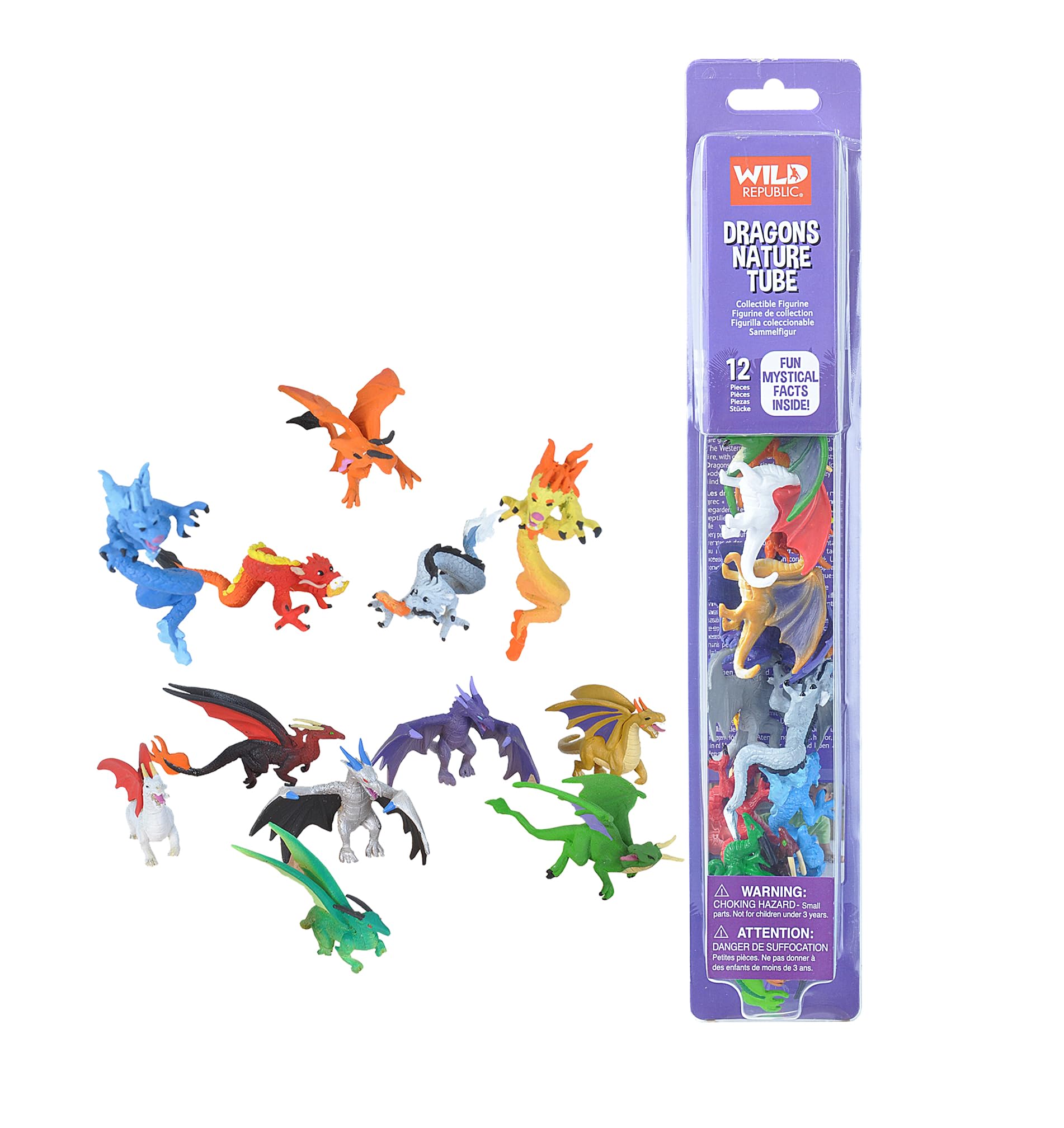 Wild Republic Dragon Figurines Tube, Dragon Toys, Twelve Dragon Figures with Six Different Poses, [Mixed]