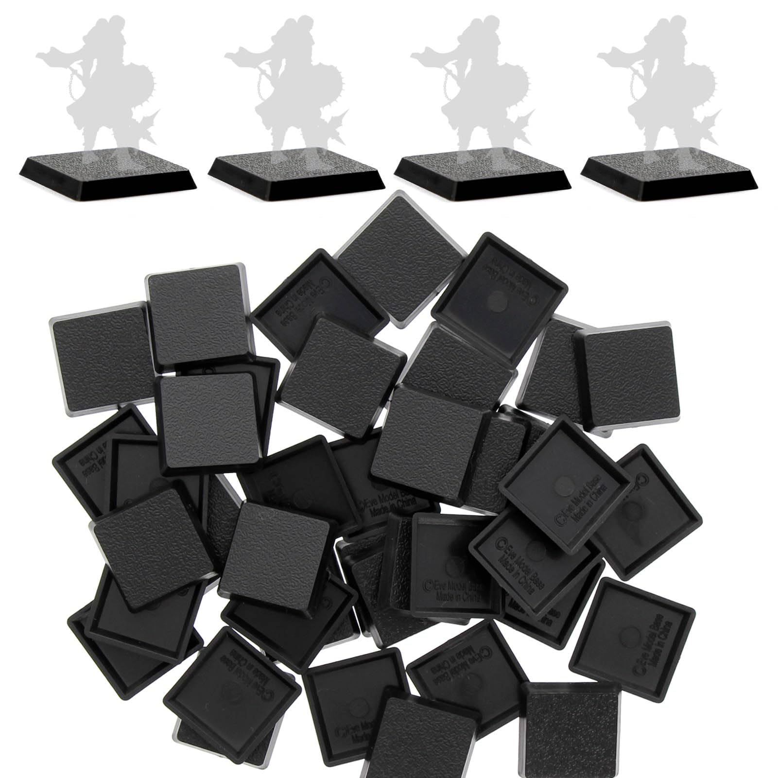 Evemodel 40pcs 25mm Square Model Bases for Wargames Table Games Plastic Black