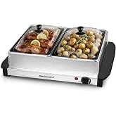 Elite Gourmet EWM-6122 Dual Buffet Server, 5 Qt, Stainless Steel | Adjustable Temperature Control, Clear Slotted Lids - Great for Parties, Entertaining, Holidays &amp; Catering - 2 x 2.5 Qt Trays