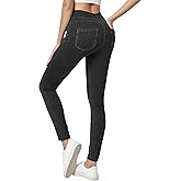 TONIRY Jeggings for Women with Pockets Tummy Control Stretchy Skinny Jeans Pull On High Waisted Butt Lifting Denim Leggings