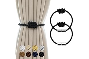 Contoeey Curtain Tiebacks Magnetic Decorative Curtain Tie Backs for Curtains 2 Pack Rope Curtain Holders for Drapes Outdoor Curtain Holdbacks, Black