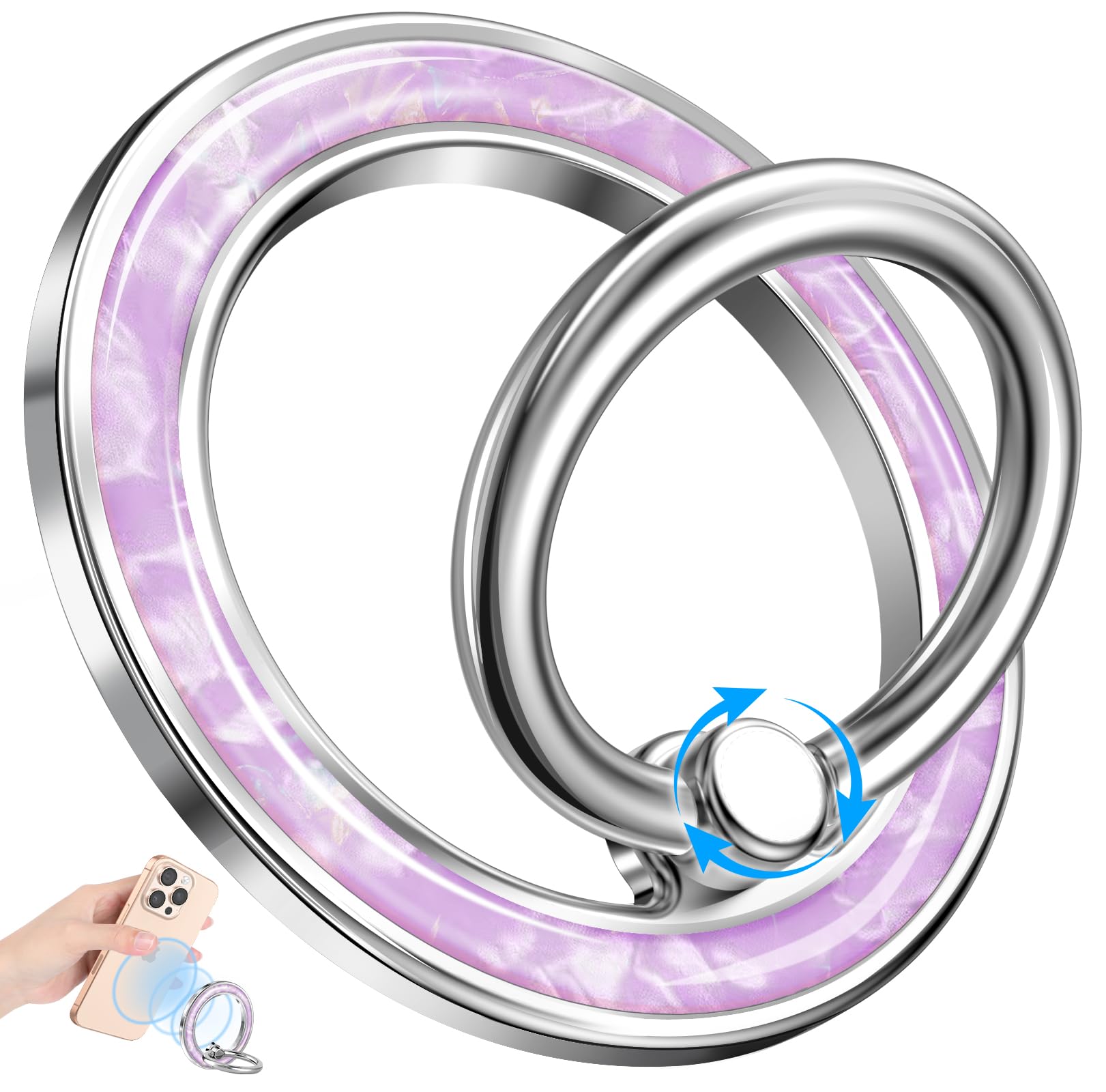 LISEVO Phone Ring Holder Compatible with MagSafe - Magnetic Cell Phone Grip Magnet Removable Finger Ring Grip Stand Cute Girly Kawaii Purple Conch Design for iPhone 17 Pro Max 16 15 14 13 12 Series